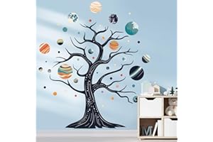 SHUCHING Pegatinas de Pared Decorativas Árbol, Vinilos Decorativos Planetario, Autoadhesivo Adhesivos Pared Infantil, Decoracion Pared Negro para Salon Baño Decoracion Habitación Bebés