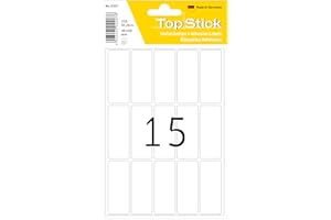 TopStick Etichette multiuso, 15 etichette per foglio, 15 fogli, 20 x 50 mm, 225 etichette, piccole etichette autoadesive, etichette adesive vuote per l'ufficio, la cucina e la casa, bianco