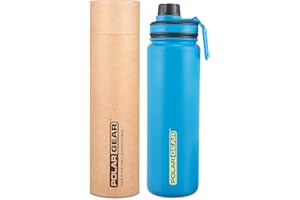 Polar Gear Stainless Steel Water Bottle – Hydra Flow – Vacuum Insulated Metal Double Wall – 2 Lid Options – 12 Hours Hot 24 Hours Cold – Sports, Travel, Gym – Blue 700ml