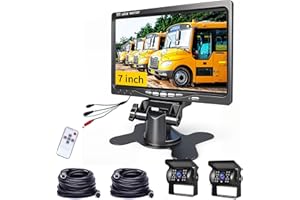 HODOZZY Caméra de Recul avec écran Moniteur LCD 7 Pouces & 2 Caméra Avant et Arrière, IP68 étanche, 18IR Vision Nocturne, Câble Aviation pour Camion/Remorque/Bus/Camping Car (12V-24V) Camera de Recul Double