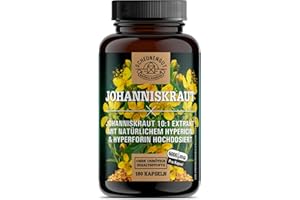 ‎SCHEUNENGUT Johanniskraut Kapseln -180 Stück je 5000mg- WICHTIG: 10:1 Extrakt (=5000mg reines Johanniskraut) PLUS Hypericin & Hyperforin I Zertifiziert Laborgeprüft & Vegan -DE- SCHEUNENGUT®