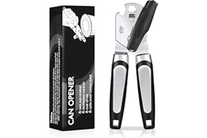 Tin Opener, Lychico 3-in-1Can Opener Handheld Heavy Duty Stainless Steel Can Openers with Multifunctional Bottle Opener, Black