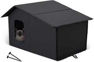 ALLSOPETS Casa para Gatos Exterior Impermeable, Caseta Plegable y Acolchada con Cojín Desmontable, Refugio para Invierno Interior y Exterior para Gatos o Perros Pequeños (Negro Medianoche)