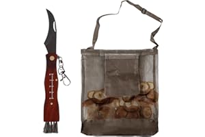 GAOUTO Nóż do grzybów ze szczotką i linijką, przenośny nóż gąbkowy z pędzlem, składana torba na grzyby o dużej pojemności, szczotka do grzybów, nóż składany z drewnianym uchwytem, do ogrodu, na zewnątrz,