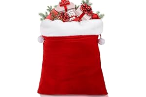 LOMIMOS Woreczek bożonarodzeniowy, 100 x 70 cm, czerwony i biały, worek Świętego Mikołaja, aksamitny worek na prezent na Boże Narodzenie