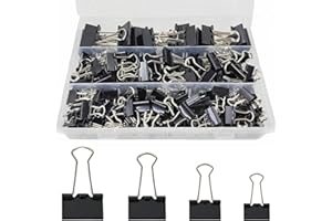 WUPENGZON 170Pcs Binder Clips,Assorted Sizes Bulldog Clips 32mm 25mm 19mm 15mm Metal Foldback Clips Paper Clips Clamps for Office Supplies, Home, Kitchen, Shops, School Document Organizing (Black)