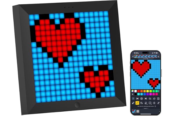 Divoom Pixoo - Cadre Photo numérique Pixel Art avec lumière d'ambiance de 22 cm, Commande par Application, réveil Intelligent LED de Bureau/Mural, Lampe décorative pour Salle de Jeux, décoration pour