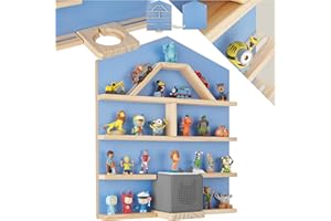 TecTake® Floating Shelf for Tonies, 12 Wooden Wall Shelves with Magnetic Strips, Rounded Corners, Toy Storage Unit for up to 50 Tonies, Floating Shelves for Children's Bedroom & Playroom - Blue House
