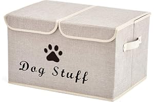 Morezi caja de juguetes para perros con tapa, caja de almacenamiento de juguetes para mascotas, adecuada para guardar juguetes y accesorios para perros y gatos-Beige