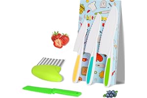 HOTUT Juego de Cuchillos de Cocina de Plástico,5pcs Juego de Cuchillos para Niños,Juego Cuchillos Cocina Niños para Cortar Frutas o Verduras,Cuchillo Seguro