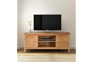 HALLOWOOD FURNITURE Hallowood Oak Furniture Hereford Oak Large TV Stand, Corner TV Unit Stand for Living Room, TV Stand Cabinet with 2Drawers & Cupboard, TV Table Stand for up to 65 inch TV Media Unit