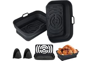 TECHSHARE Silikonform für Heißluftfritteuse, Wiederverwendbare Airfryer Silikonform, 2 Stück Heißluftfritteuse Backform, mit Zwei Ofenhandschuhen, Hitzebeständig, Leicht zu Reinigendes Airfryer Zubehör