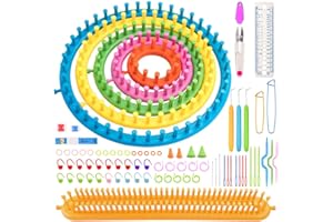 CDJX Juego de telares de punto con kit de marcadores de herramientas, juego de telares largos redondos de plástico de 6 tamaños, kit de herramientas de telar de punto para manualidades, aguja de tejer