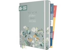 ‎HÄFFT Häfft® Lehrer-Planer 2025/2026 A5 + "Minty Leaves" Hardcover Lehrerkalender/Schuljahresplaner mit 236 Seiten, Stickern und mehr - nachhaltig & klimafreundlich