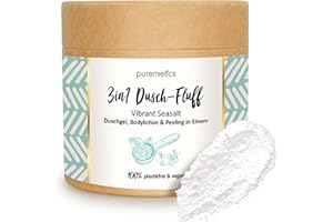 ‎PUREMETICS puremetics 3in1 Dusch-Fluff Vibrant Seasalt mit Meersalzpeeling, 250 g Duschgel, Peeling und Lotion in Einem, vegan & plastikfrei
