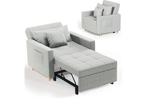 YODOLLA 3-in-1 Convertible Sleeper Chair Bed, 192cm Adjustable Single Sofa Armchair with Side Pocket, Pull Out Sleep Chair,Grey