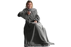 ‎CELINATEX CelinaTex TV-Decke mit Ärmeln und Fußtasche Flauschige Kuscheldecke XL 170 x 200 cm grau Mikrofaser Fleece Soft Oeko-TEX