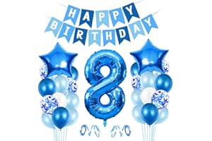 EPOKUS Luftballon 8. Geburtstag Blau - Happy Birthday Folienballon, Riesen Folienballon Zahl 8, Ballon Deko, Geburtstagsdeko Jungen 8 Jahr