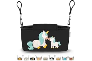 GRINSEZWERGE Borsa per Passeggino - 12 Motivi I Organizer per Carrozzina Neonato I Portaoggetti con Dispenser per Salviette I Universale Organizzatore Bambini colore grigio I Bambina Stroller Bag