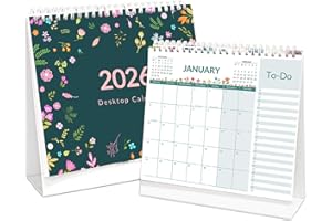 MEZERE Desk Calendar 2026 Standing Flip Desktop Calendar Stand Up Desk Top Calendar 2026 UK from January 2026 to December 2026 Small Calendars, Large Blocks, Twin-Wire Binding