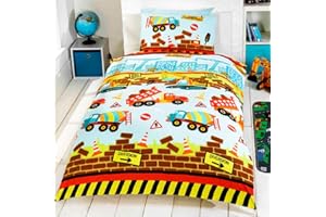 GENERIC DUVET COVERS Under Construction Children's Rotary Single Duvet Quilt and Pillow Case Bedding Set