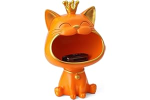 Efugadeng Lachende Katze Statue Figuren Lagerung Box，Katze Schmuck Schlüssel Aufbewahrungsbox，Schmuck Tablett, Große Katzen-Skulptur-Statuegeeignet für Zuhause, Büro-Dekoration (orange)