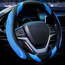 BDK Steering Wheel Cover Coprivolante Universale Grigio/nero In Pelle PU - Misura 15 Pollici, Presa Antiscivolo Accessorio Auto Volante Comfort