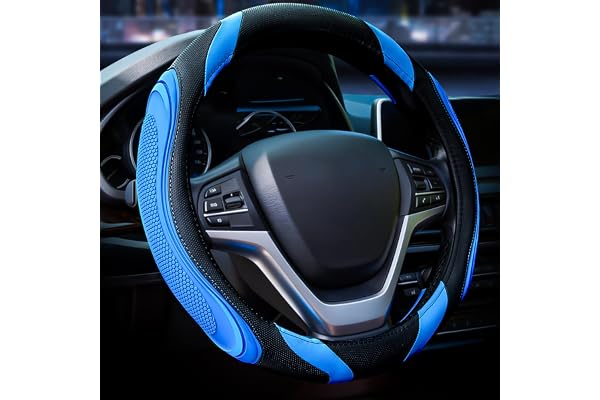 Couvre Volant en Cuir pour Voiture - Couvre de Volant Sportage Universal 37-38cm Noir, Couvre Volant Respirante Antiderapante, Bleu