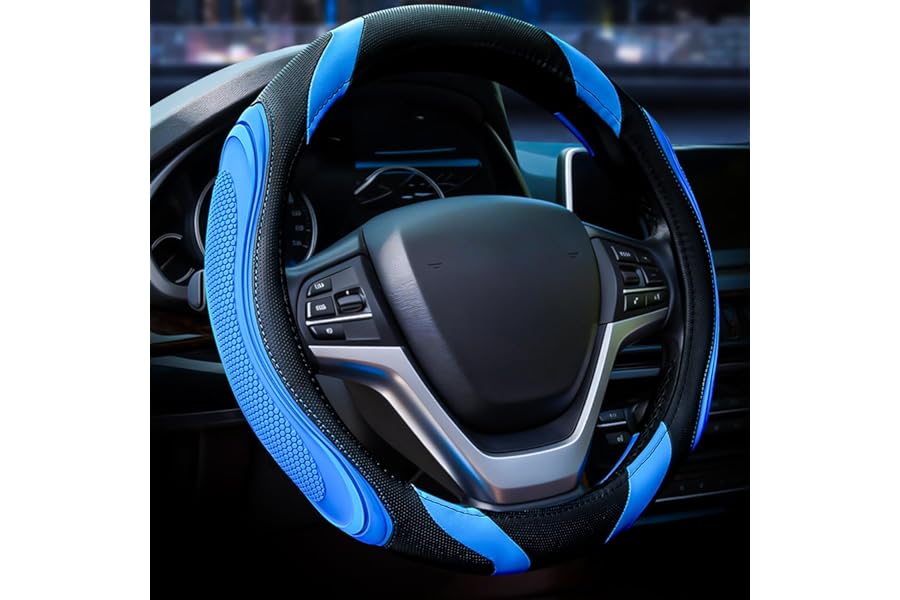 Steering Wheel Cover - Car Wheel Cover Leather, Sportage Universal Size M 37-38cm /14.5-15inch, Anti-slip, Breathable, Blue