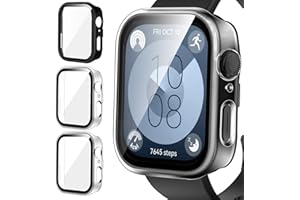 ivoler 3 sztuki etui z twardego poliwęglanu ze szklaną ochroną wyświetlacza do Huawei Watch Fit 3, pełne pokrycie, ultracienkie, odporne na zarysowania, 2 przezroczyste + 1 czarne