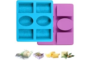 TESSTSY 2 Pezzi Stampi Per Sapone Fai Da Te 6 Cavità Stampi In Silicone per Sapone, Antiaderente Stampo Sapone, Stampi Sapone In Riutilizzabili, Stampo Silicone Rettangolare + Ovale per Sapone, Stampi DIY