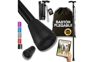 TIRIMBELES Bastón Plegable de Aluminio | Bastones para Mayores Ajustables en Altura | Ultraligero y Extensible | Taco Antideslizante para Evitar Caídas | Ideal Viajes y Caminar con Seguridad