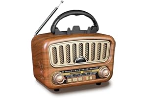 PORFOYO Poste Radio Vintage Rétro, Petite Radio AM/FM/SW Bluetooth, Poste Radio Portable avec Haut-Parleur 5 W, Prise en Charge des Fonctions USB/TF/AUX, Radio de Cuisine pour Maison, Bureau et L'extérieur
