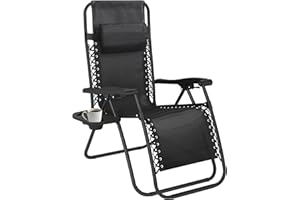 Vivo Technologies Folding Reclining Adjustable Zero Gravity Lounge Chair, Garden Chair Leisure Beach Chairs with Headrest Sun Loungers Powder-Coated Steel Frames, Black