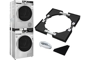 Vonia Kit de Superposition Universel, Universel Cadre Intermédiaire pour Lave-linge et Sèche-linge avec Corde à Cliquet, Accessoires pour Lave-linge/Sèche-linge, Taille Réglable, Noir