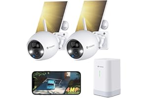 Cámara de Vigilancia WiFi Exterior/Interior Solar YESKAMO 2K 4MP para Exteriores, Kits de 2 Cámaras 365 Días de Duración de Batería IP66, Detección Humana, Cámara Inalámbrica, Compatible con Alexa