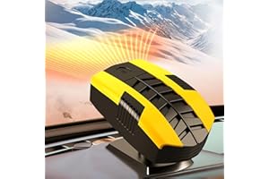 FAMINESS Car Heater 12V 150W Portable Car Heater Plug into Cigarette Lighter 2 Mode Heating Fan Quick Defroster Demister Defogger for Winter Windshield Cars SUVs & Old Vehicles Yellow