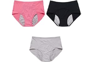 Exhloag Period Panties, 3PCS Absorbent Leak Proof Panty Pants, Heavy Flow Menstrual Knickers, Cotton Menstrual Briefs for Women, High Waisted Menstrual Knickers Extra Protection Pack of 3