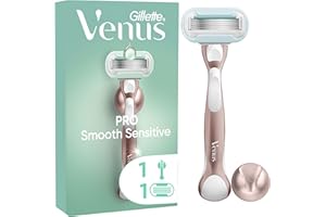 Gillette Venus Rasoir Pour Femmes Pro Smooth Sensitive Pour Peaux Sensibles, Manche Réutilisable Et Cartouche De Recharge A 5 Lames, Bande Lubrifiante Avec Une Touche D’Aloe Vera, Rasage Doux