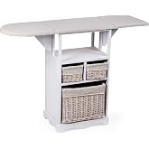 MONTEMAGGI Ironing Cabinet with Board and 3 Wicker Baskets, Measures 54 x 36 x 86 cm