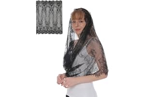 FDCGAS Velo di Pizzo in Stile Spagnolo - Tradizionale Velo Floreale Infinito da Sposa per Chiesa, Messa Latina, Copricapo Nozze, Sciarpa