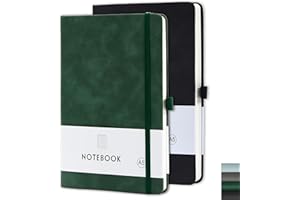 Tanou Cuaderno A5 rayado, 2 unidades, 200 páginas, papel de 80 g/m², tapa dura con pasador para bolígrafo para escuela y oficina, 14,5 x 21,5 cm