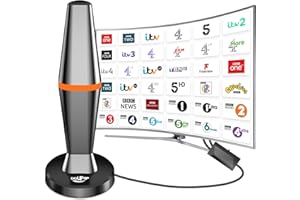 DGUPSP TV Aerial, Freeview Indoor TV Aerial with 560+ Miles Range 360° Reception, Tv Aerial Indoor with Signal Booster, TV Antenna Magnetic Base, Support VHF/UHF/DAB Radio