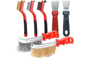 JINTANG 7 pcs set de brosses métalliques avec grattoir de nettoyage,set de brosses métalliques en laiton inoxydable,brosses en nylon,,pour le nettoyage de barbecue,soudure scories et rouille