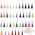 VEGCOO 150 Pcs Silky Tassels 40 Colours Handmade Bookmarks Pendant Black Tassels Decoration Red Tassel with Cord Loop for Jewellery Making DIY Craft Accessory