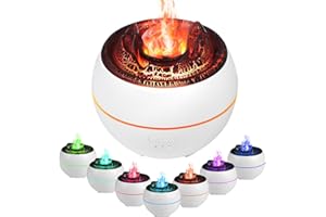 Vusddy Dyfuzor Aromatów z efektem płomienia, dyfuzor olejków eterycznych, 7 kolorów, 3 timery, automatyczne wyłączanie bez wody, nawilżacz dyfuzora do domu, biura, sypialnia(White)