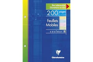Clairefontaine, 1 Etui de 200 Feuilles mobiles 4 couleurs, perforées à grand carreaux, format : 17x22cm