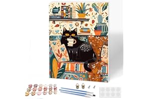 KEYIFA Peinture par Numéros pour Adulte Avec Cadre, Kits de Peinture au Numéro avec Acrylique et Pinceaux, Chat Noir DIY Creatif Toile Painting à l'huile, Décoration de Maison 30x40cm
