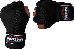 Prospo Mexican Boxing Hand Wraps, Stretch wrap, Hand Wraps, Spandex Bands, Hand Bandage, Protectors - 180 inch Stretch (4.5 Meter, Black) Pair