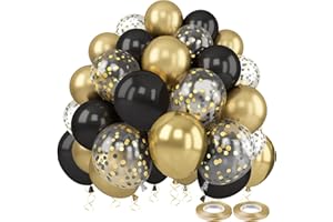 Luftballons Schwarz Gold, Dargds 55 Stück Luftballons Gold Schwarz Geburtstagsdeko mit Gold Konfetti Ballons, Deko Schwarz Gold für Hochzeit, Geburtstag, Jahrestag, Party Dekorationen